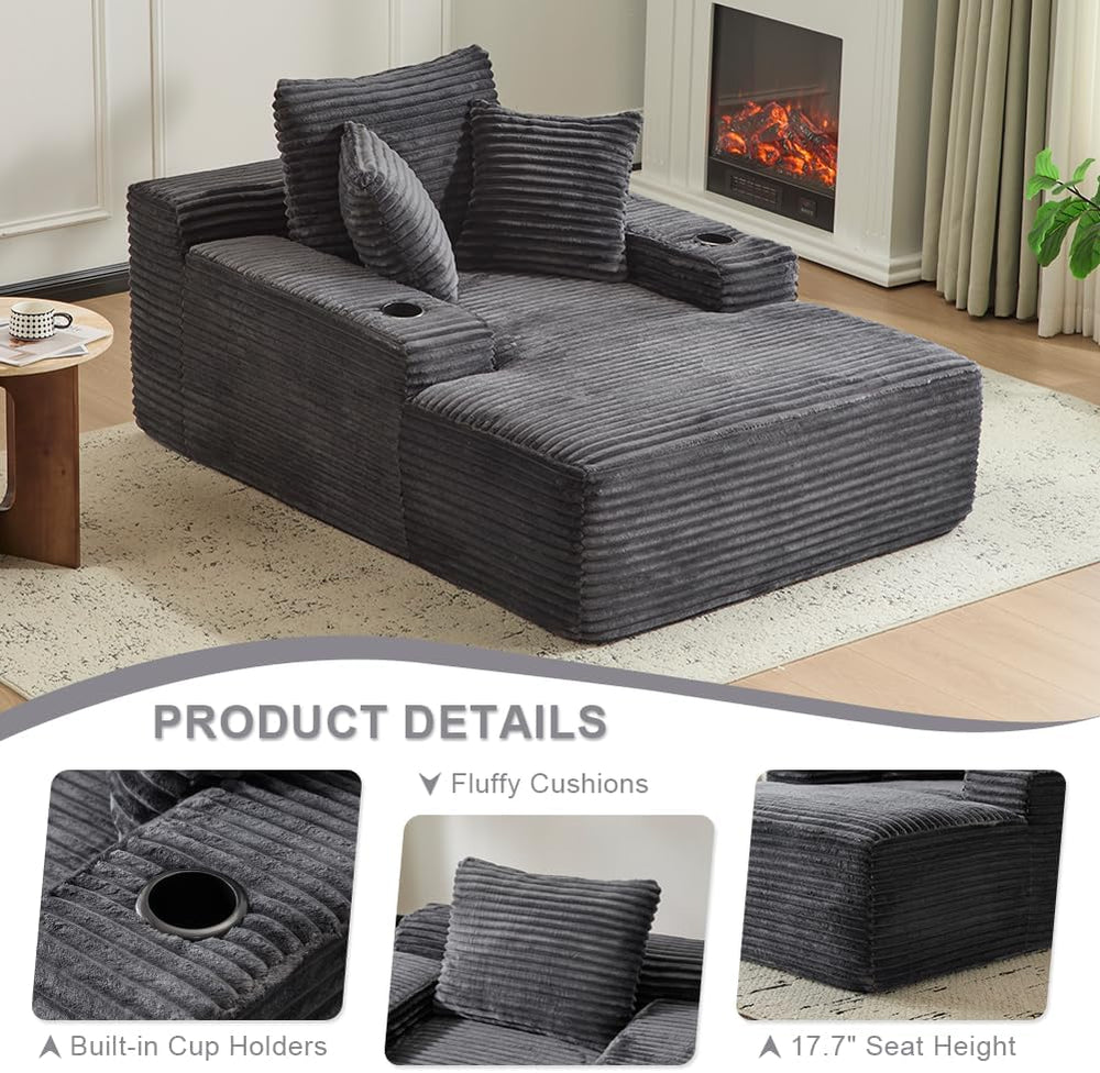 66" Oversized Chaise Lounge Sofa Chair Indoor, Modern Corduroy Single Sl...