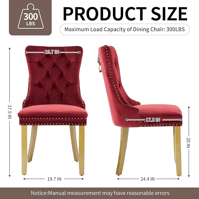Velvet Dining Chairs Set of 2, Upholstered Dining Room Chairs with Lion Head ...