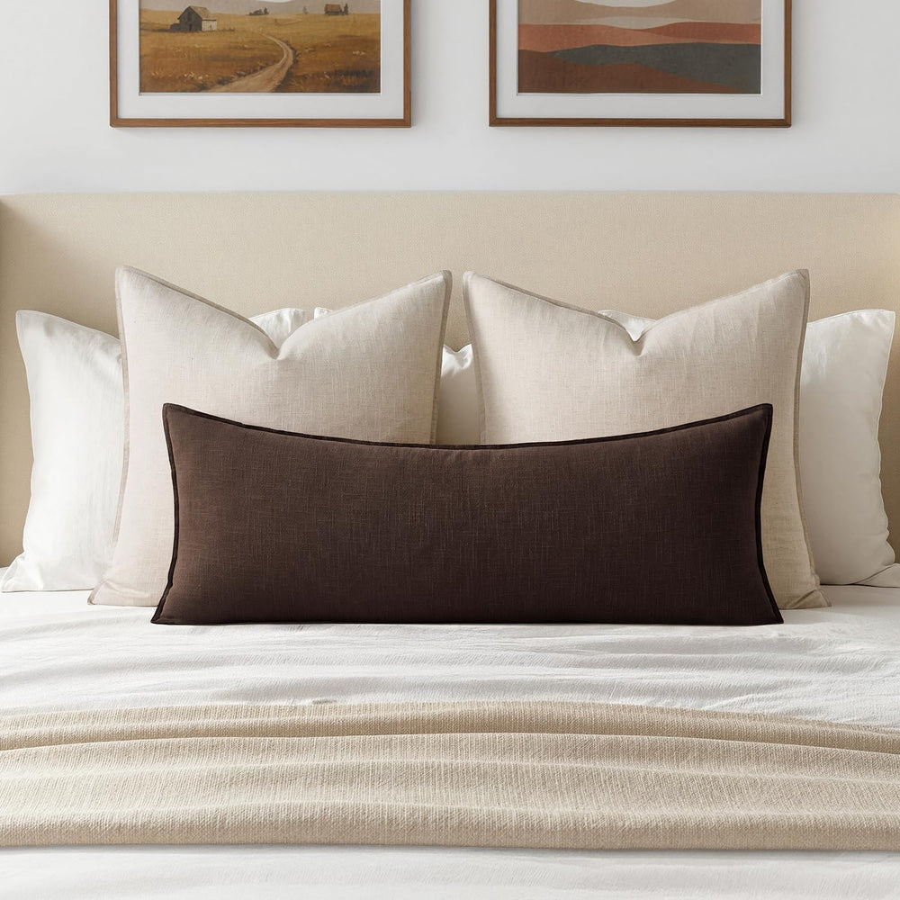 MIULEE Decorative Linen Lumbar Pillow Cover 14x36 Inch Dark Brown