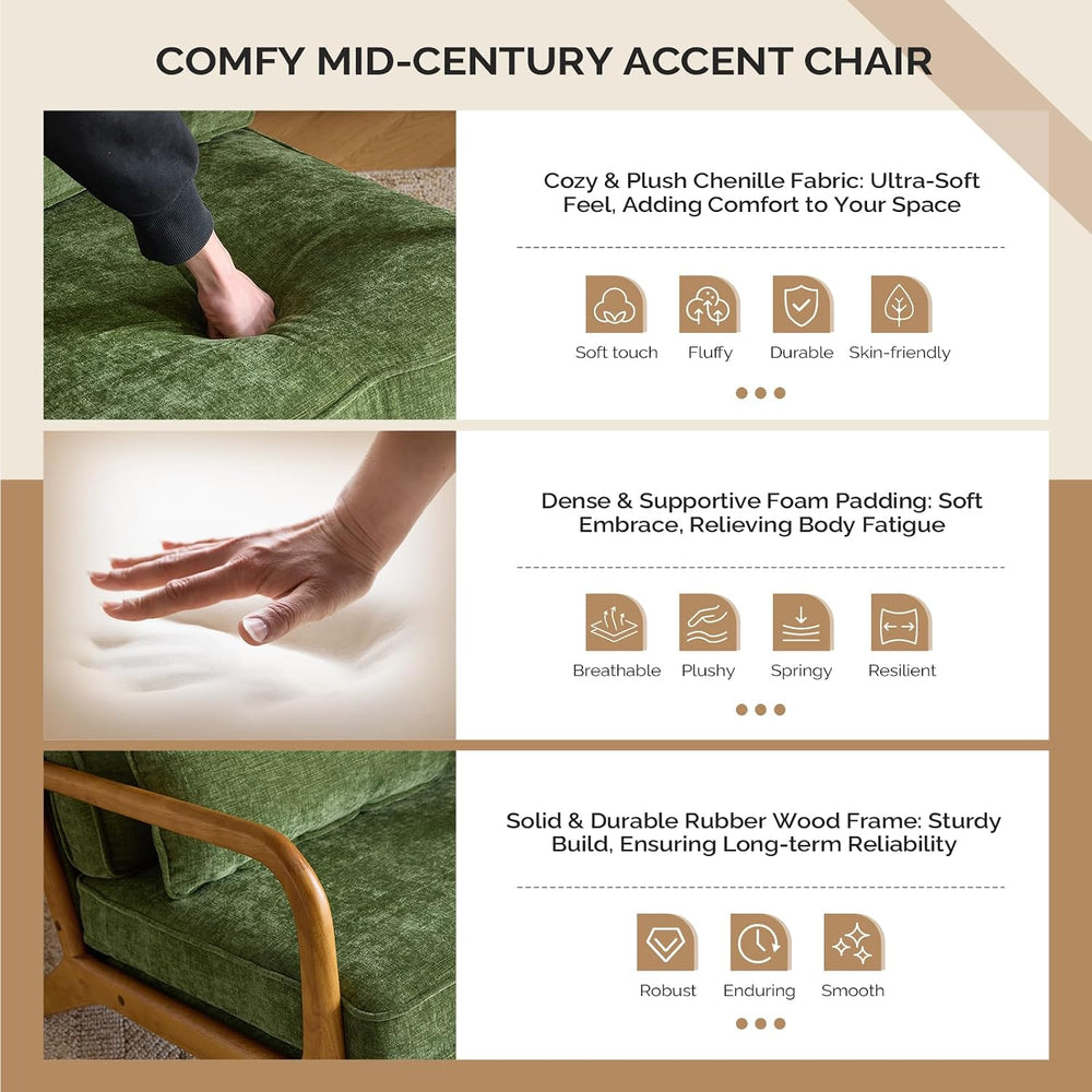 VINGLI Chenille Mid-Century Modern Accent Chair Set of 2, Cute Reading Arm Ch...