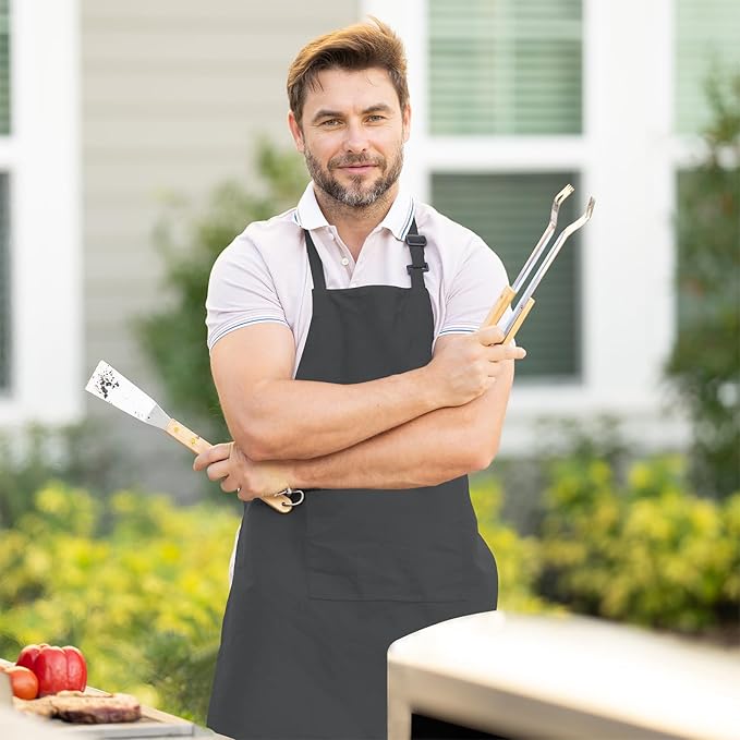 Adjustable Bib Apron 100% Polyester Kitchen Aprons Waterdrop Resistant Aprons