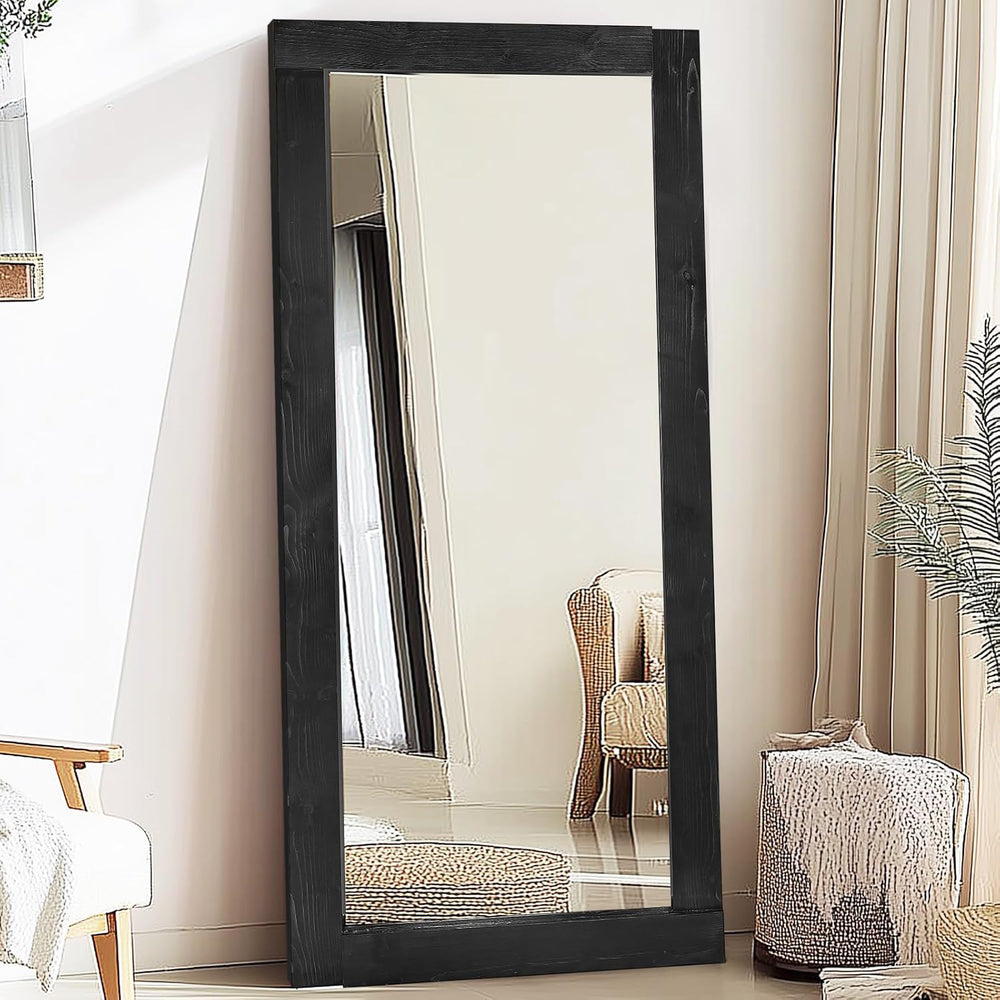 71x32in Full Length Mirror, Solid Wood Convex Frame, Black