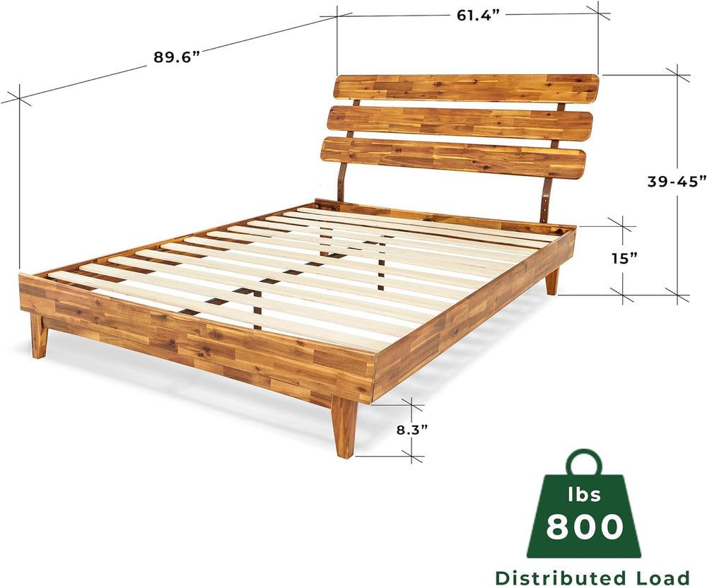 Bme Caden 15 Inch Deluxe Bed Frame with Adjustable Headboard - Mid Century, R...