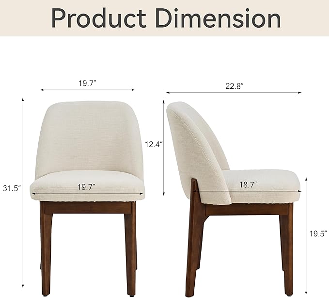 VKNOW Modern Dining Chairs, Fabric Kitchen Chairs with Wood Legs and Padded S...