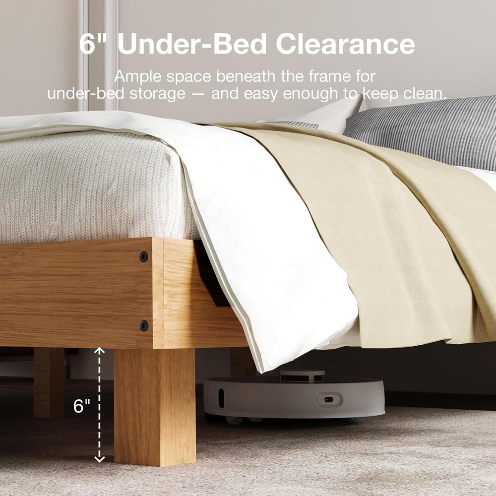 Novilla Floating Solid Wood Queen Bed Frame with Motion Sensor LED Light &...