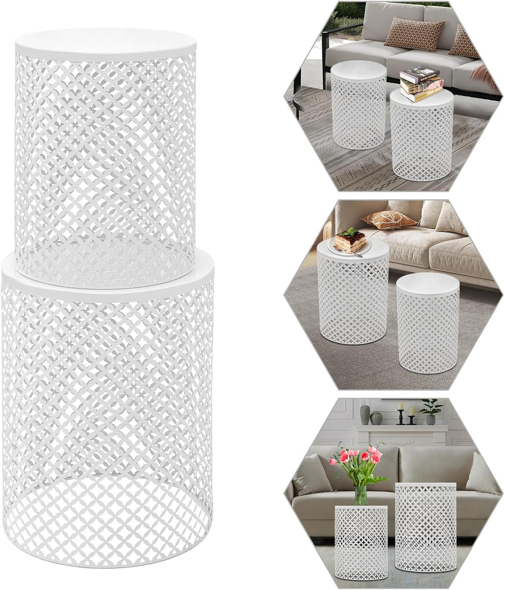 Side Table, Set of 2 Accent Table Decorative Garden Stools for Indoor Outdoor...