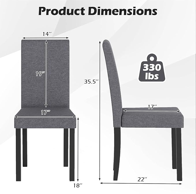 COSTWAY Fabric Armless Dining Chairs Set of 2, Upholstered Kitchen Side Chair...