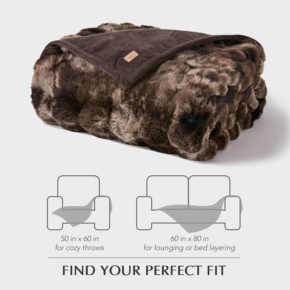 Faux Rabbit Fur Bubble Throw Blanket, 60"x80", Mocha Brown