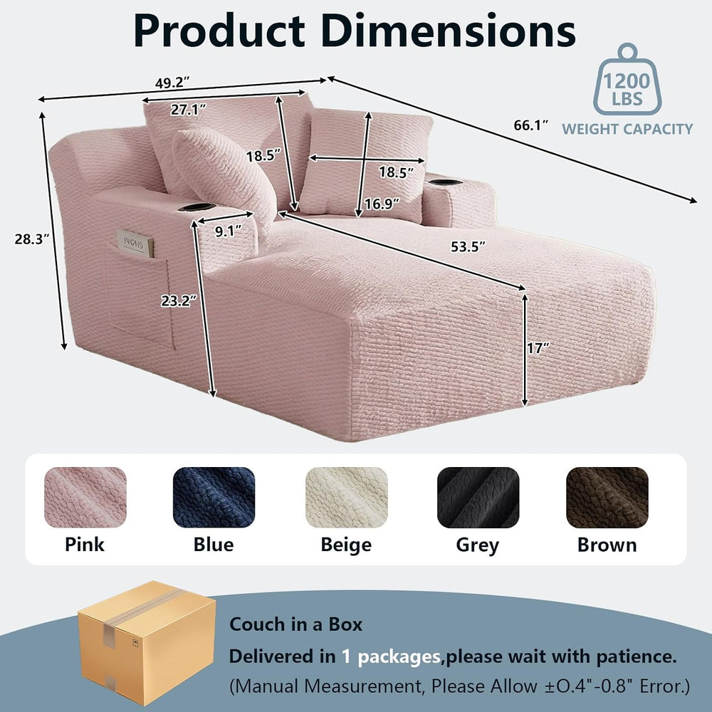LUCKHAO 49.2" Oversized Chaise Lounge Chair Indoor,Faux Fur Boneless Rea...