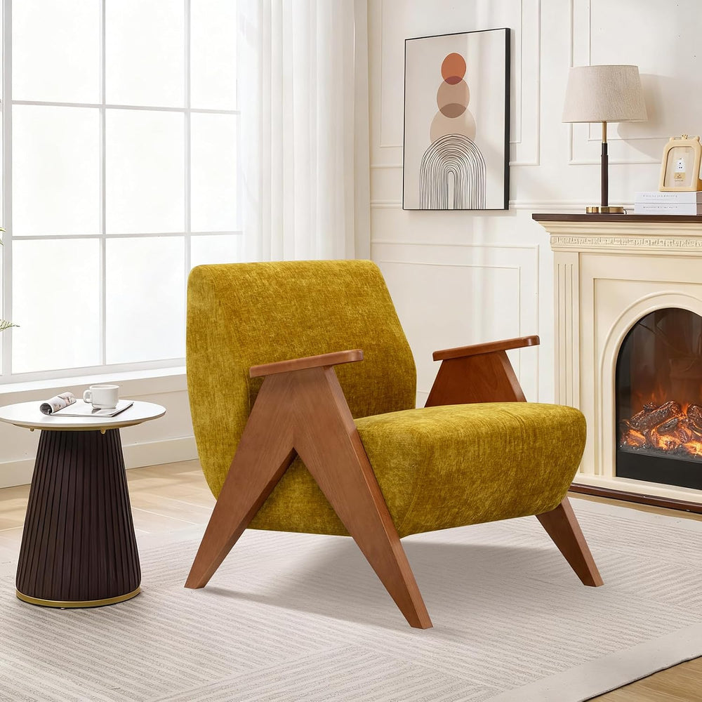 Home Accent Chair Mid Century Modern Accent Chair with Wood Frame, Lounge Uph...