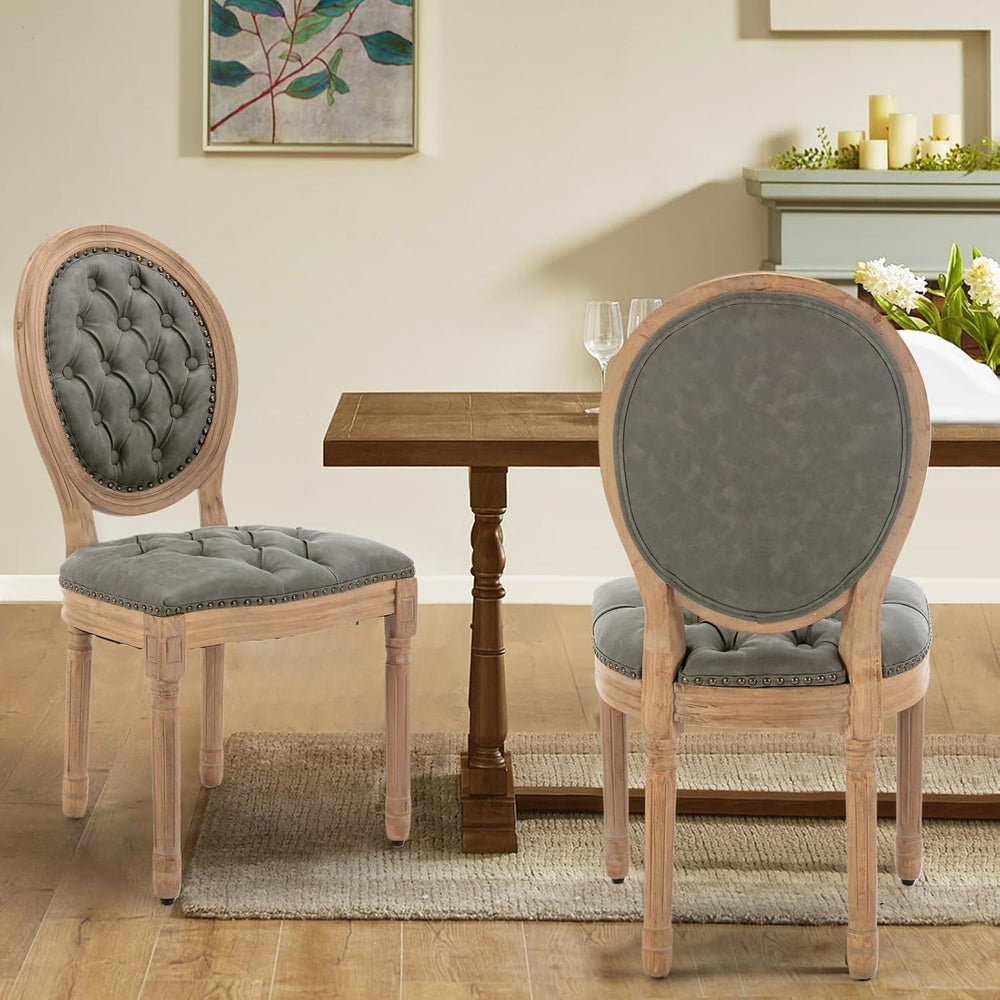 PU Leather Upholstered Dining Chairs Set of 2 French Country Round Back Kitch...