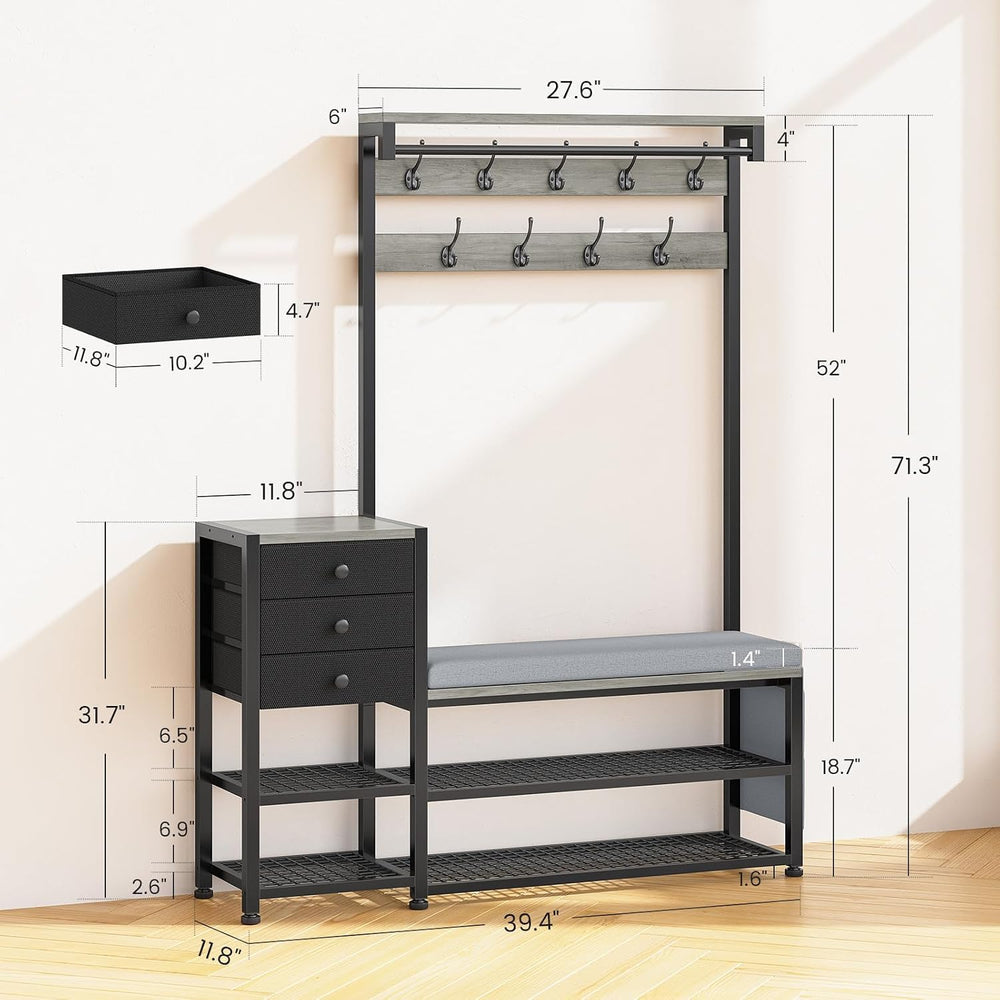 Itaar Coat Rack, Hall Tree with Bench and Shoe Storage, 7-in-1 Entryway Bench...