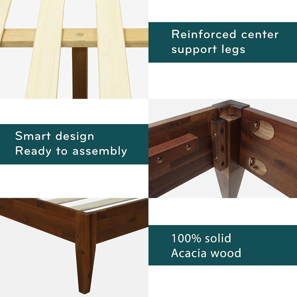 Acacia Mervyn Solid Wood Bed Frame Without Headboard, Queen Size, Chocolate