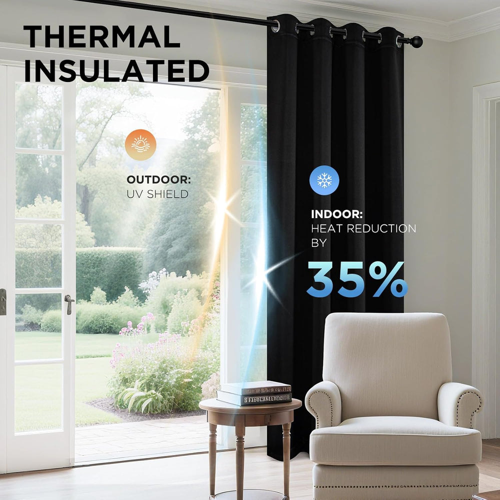 Joydeco Blackout Curtains 90 Inches Long, Black Curtains 2 Panels Set Thermal...