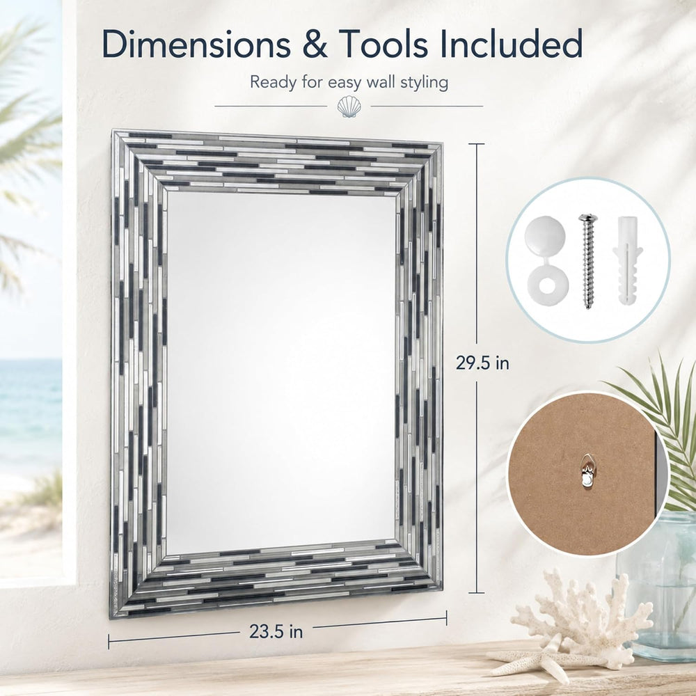 Head West 24"x30" Reeded Tiled Grey Mosaic Accent Vanity Mirror for...