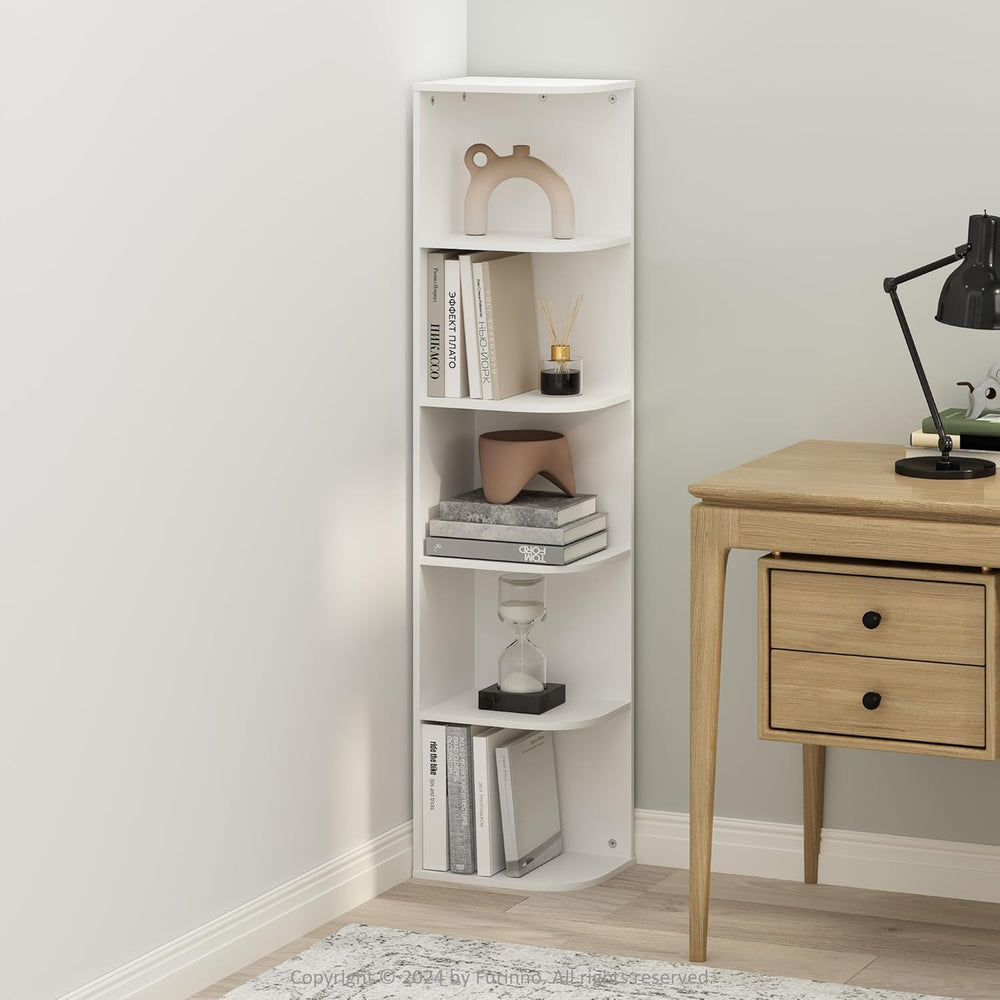Furinno Reed Corner Shelf, 5-Tier Corner Bookshelf, Book Shelf, Corner Shelves