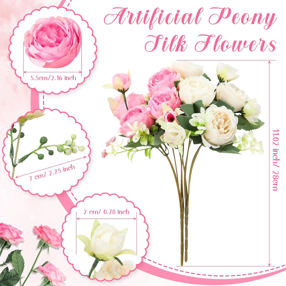 Geosar 8 Bundles Artificial Peonies Flowers,Pink, Champagne