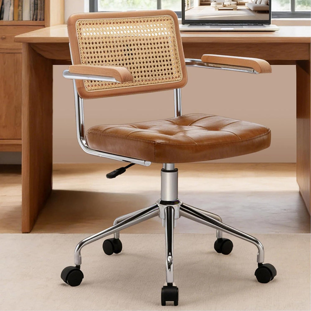 Zesthouse Leather Office Desk Chair with Wheels, Mid Century Rolling Desk Cha...