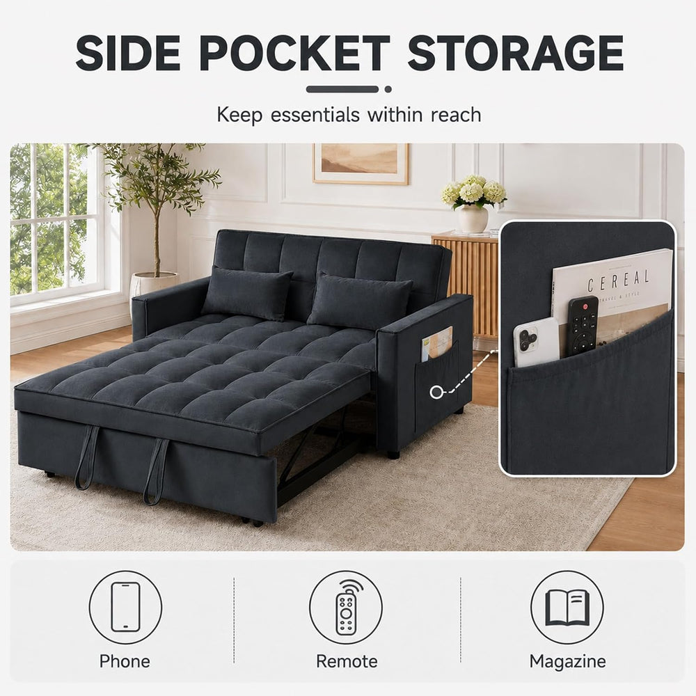 3 in 1 Pull Out Couch Bed, Convertible Futon Sofa Bed, Velvet Sleeper Lovesea...