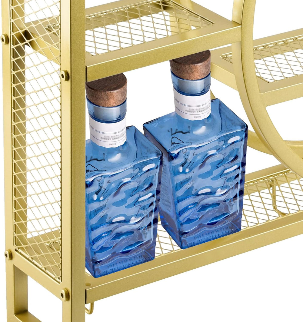 39in Wine Rack Wall Mounted, 3-Tier Metal Bar Shelves with Glass Holder | Mod...