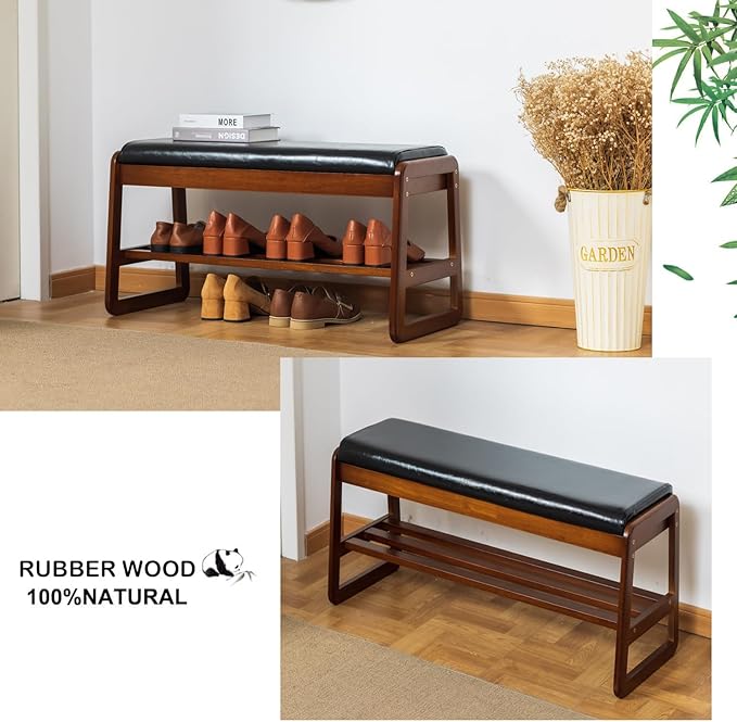 latifolia Solid Wood Bench, Entryway Shoe Bench with Cushion, Flip-Open Stora...
