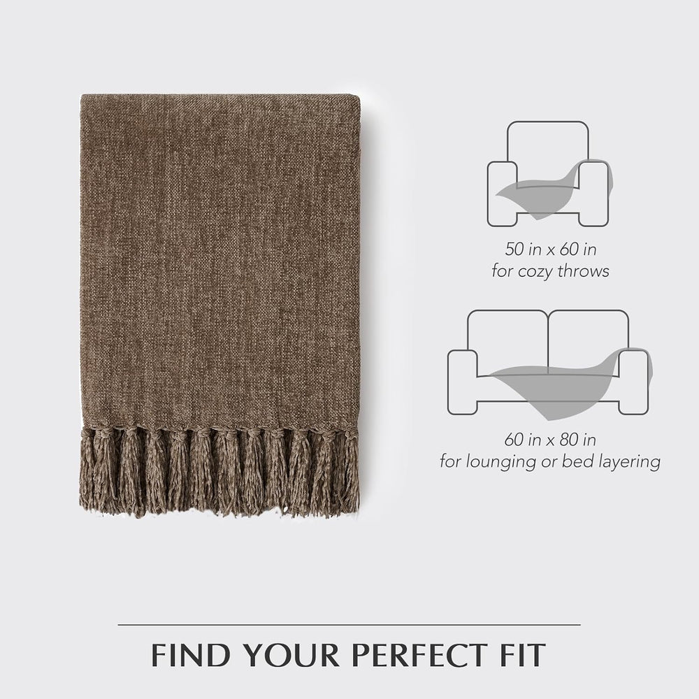 EverGrace Chenille Knit Throw Blanket for Couch, 60"x80", Mocha Brown
