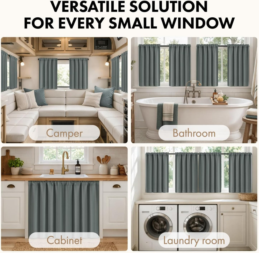 MIULEE 4 Panels Short 36 Inch Blackout Kitchen Window Curtain Grey Blue