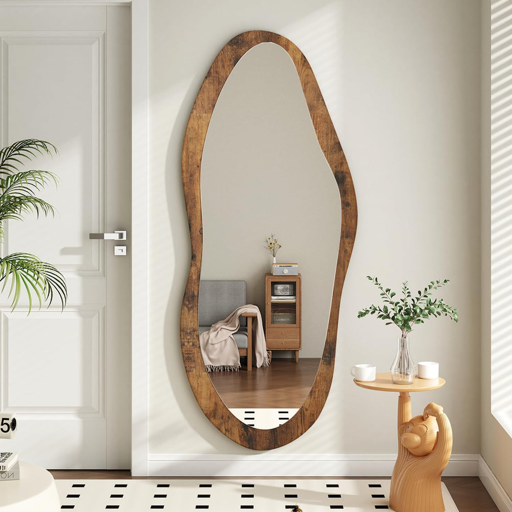 AAZZKANG Large Mirrors Wood Framed Retro Irregular Wall Mirror Full Length