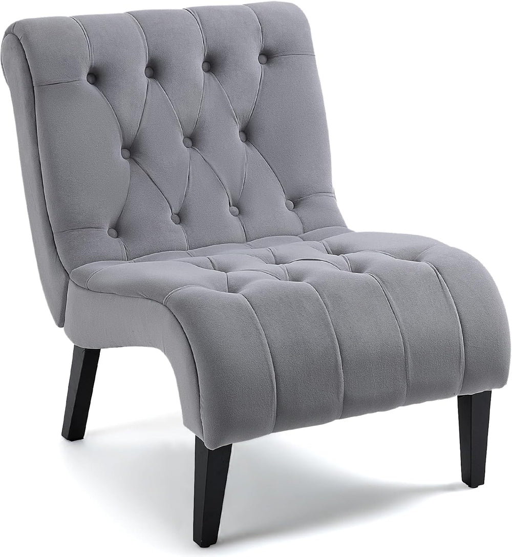 AVAWING Armless Tufted Velvet Accent Chair with Wood Legs, Grey