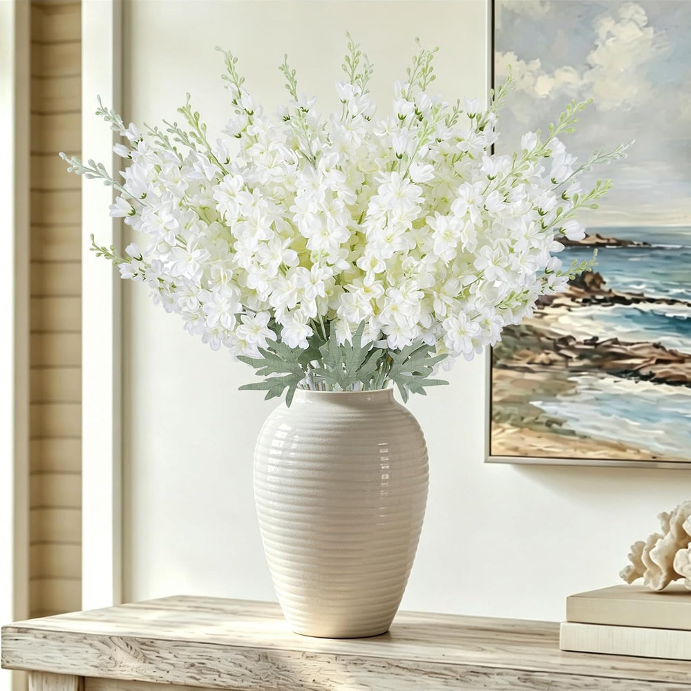 24Pcs White Delphinium Artificial Flowers Bulk 33.5" Long Stem White Flower