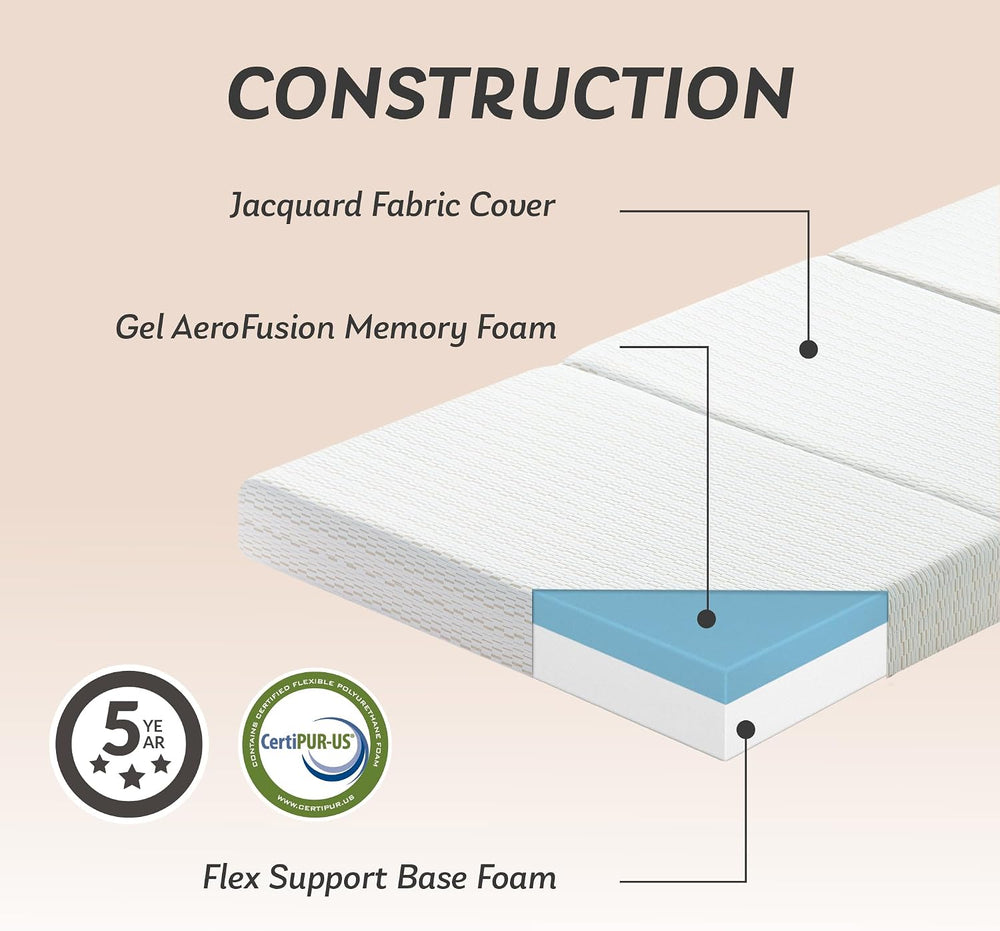 MLILY Foldable Mattress, 4 inch Single Tri Fold Memory Foam Mattress Topper, ...