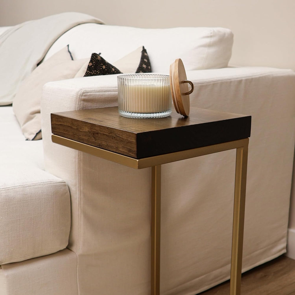 Urbandi C Shape Rustic Side Table for Living Room Couch Tray, Nightstand for ...