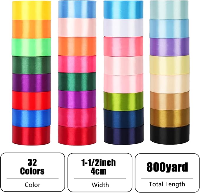 NESCCI 800 Yards Ribbon,1-1/2 Inch Satin Ribbon,Single Face Satin Ribbons, Pe...