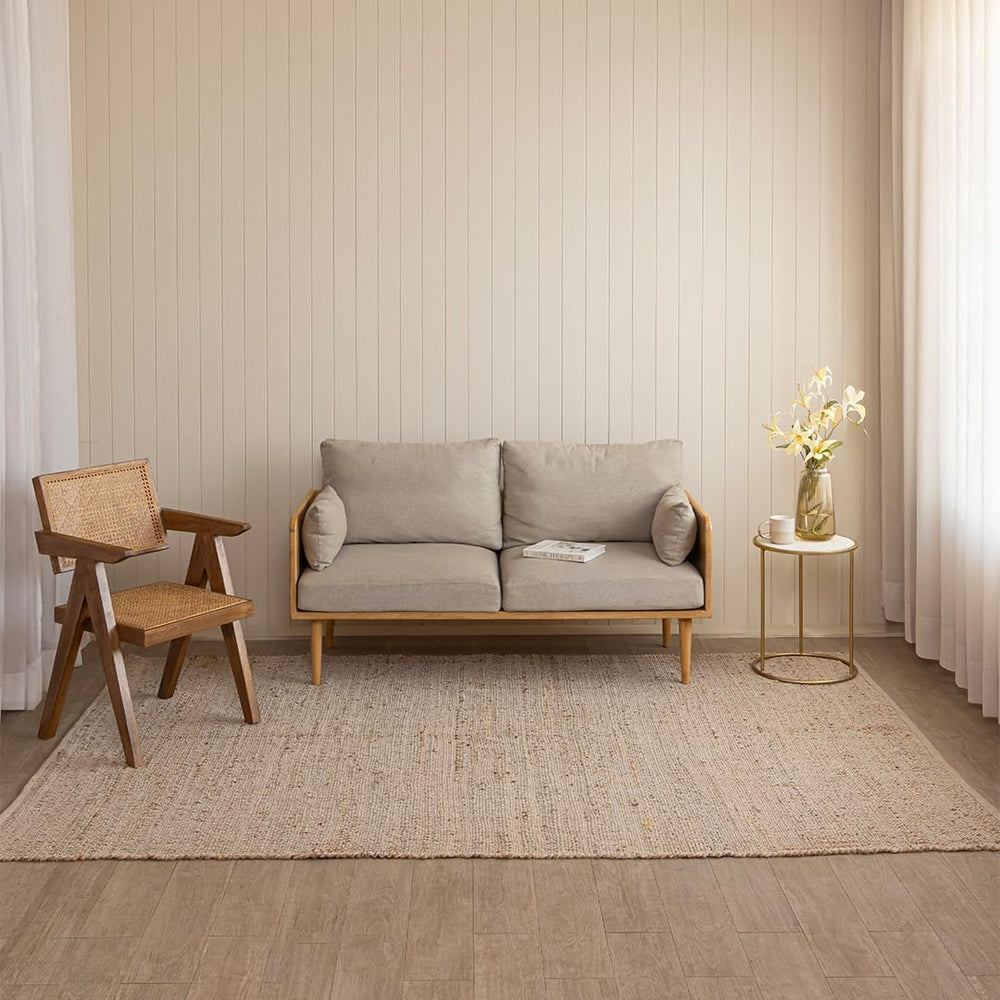 HOMEMONDE Rectangle Jute Cotton Area Rug | 6' x 9' | Natural