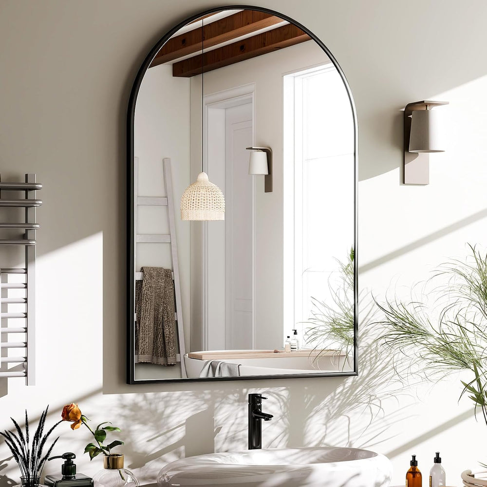 HARRITPURE 20"x30" Arched Bathroom Mirror Wall Mounted Black Arch M...