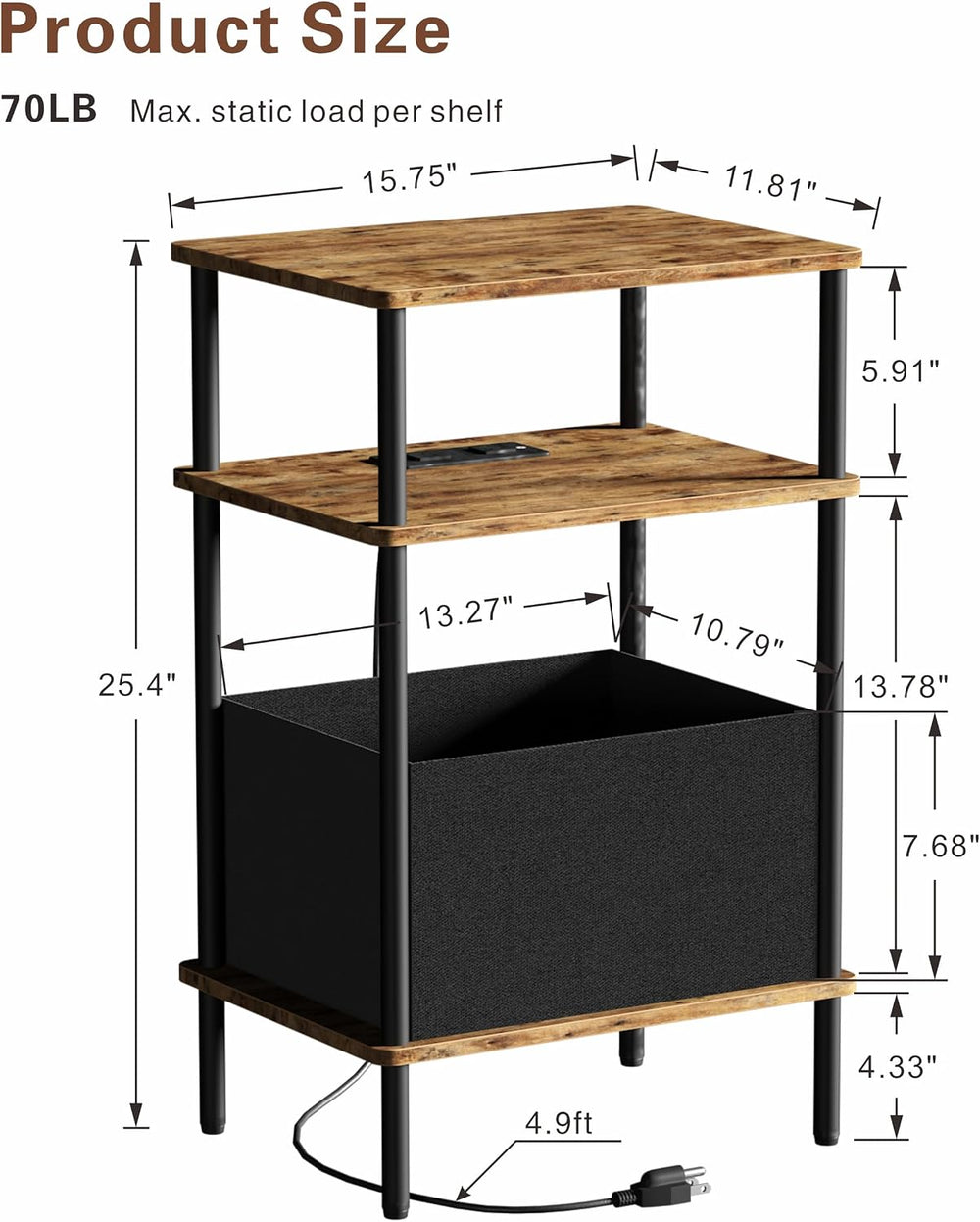 End Table with Charging Station & Outlet, Small Narrow Side Table for Bed...