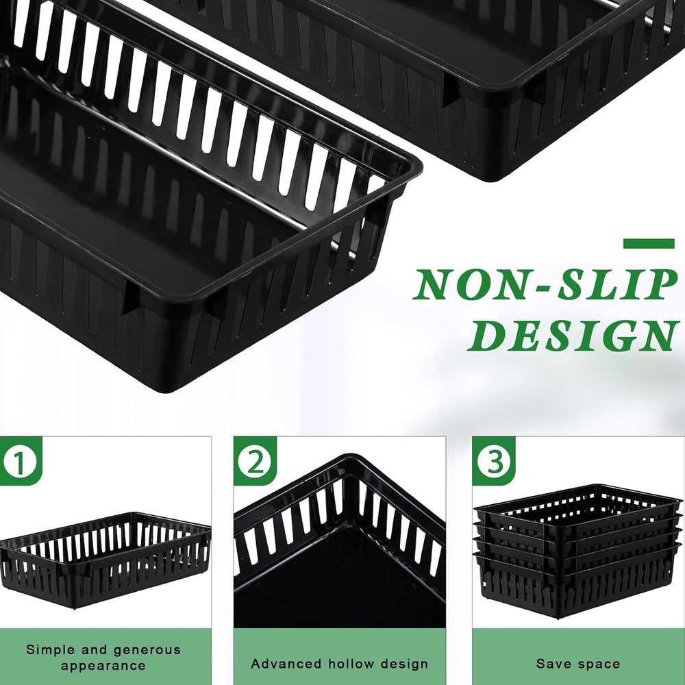 Wenqik 24 Pcs Plastic Storage Baskets for Classroom Organizing, Black