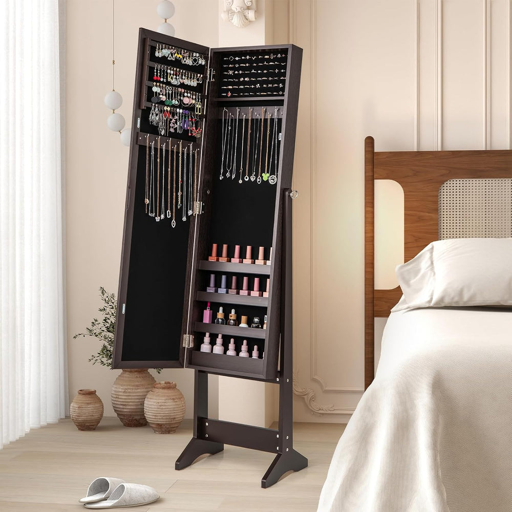COSTWAY Jewelry Armoire Cabinet, Standing Jewelry Organizer with Full-length ...