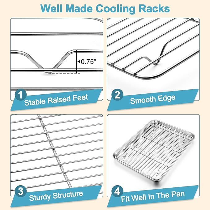 TeamFar Baking Sheet with Rack Set, 17.6/16/12.5 Inch Stainless Steel Cookie