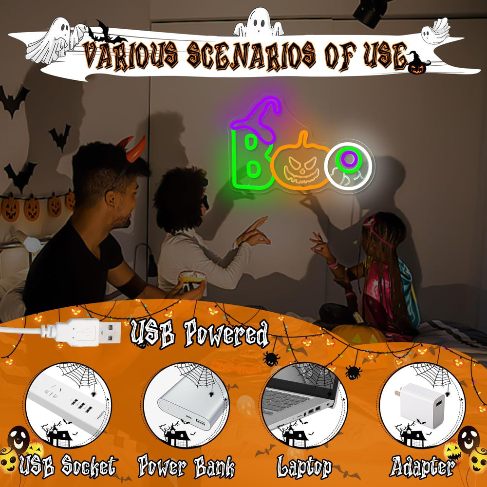 Halloween Neon Sign Boo Lights for Wall Pumpkin LED Signs for Bedroom Window ...