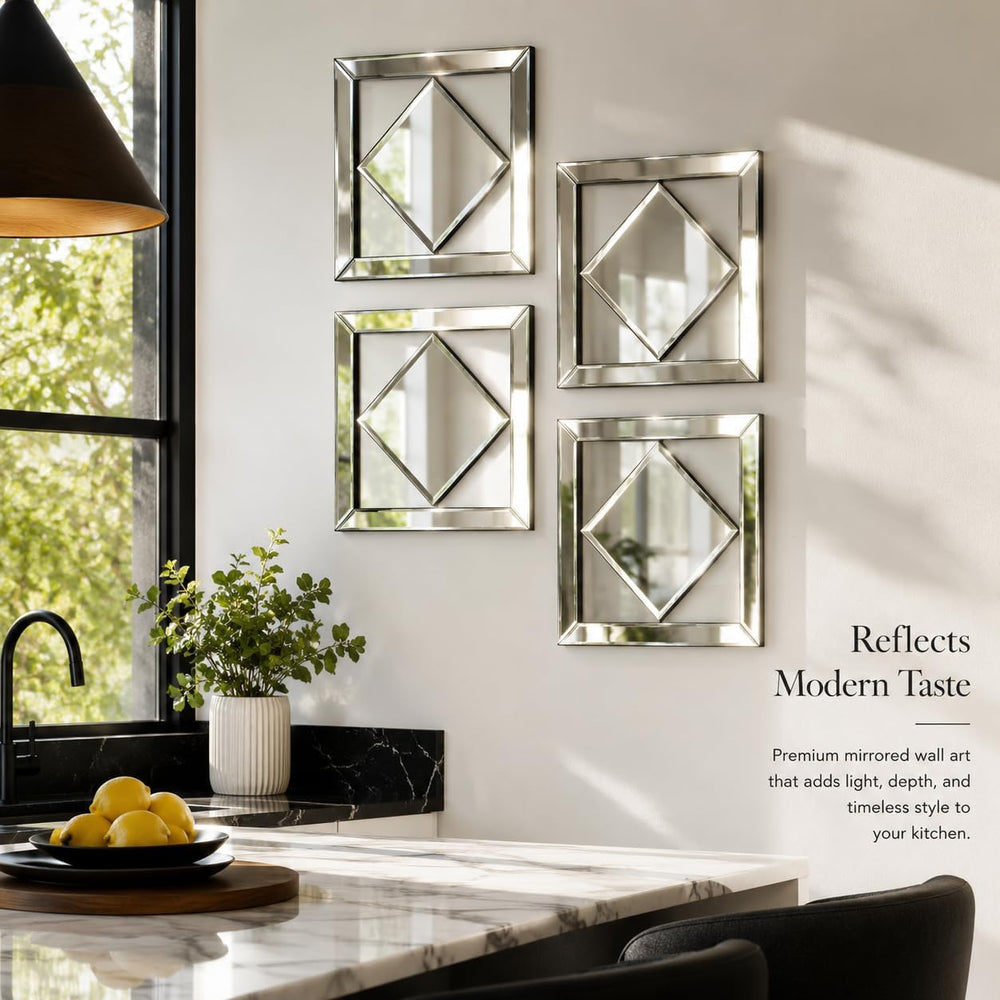 Square Decorative Wall Mirror 12 x 12 Inch, Silver Frameless Mirror Wall Deco...