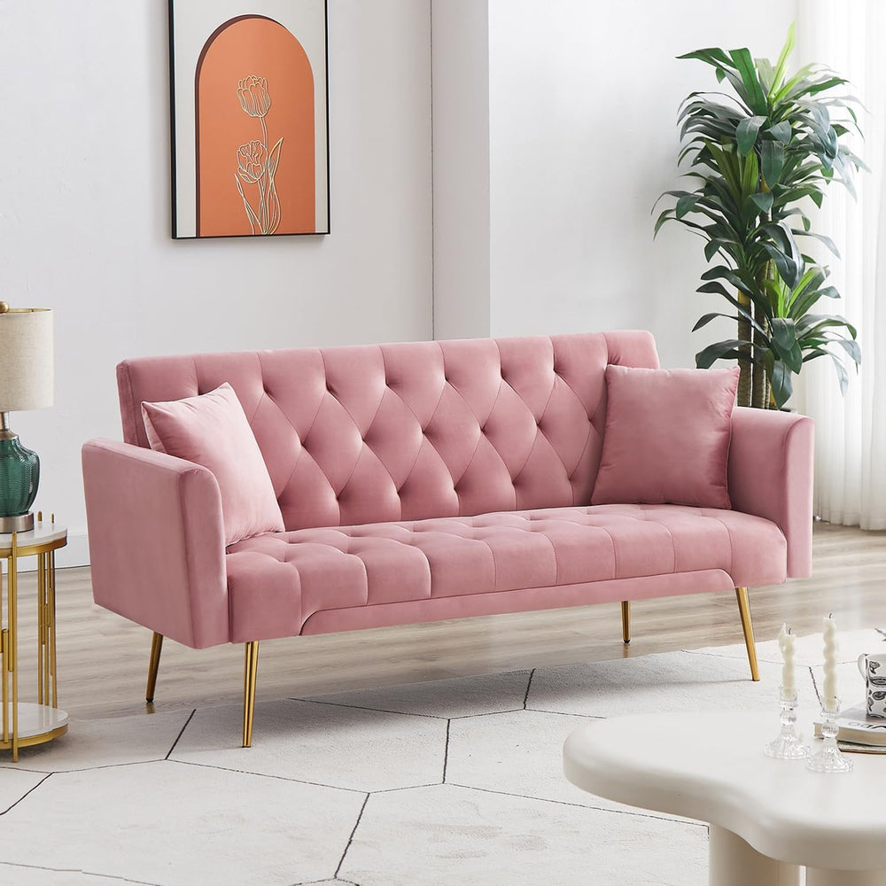 Anwick Modern Velvet Sofa Bed Futon with 2 Pillows,2-in 1 Convertible Sleeper...