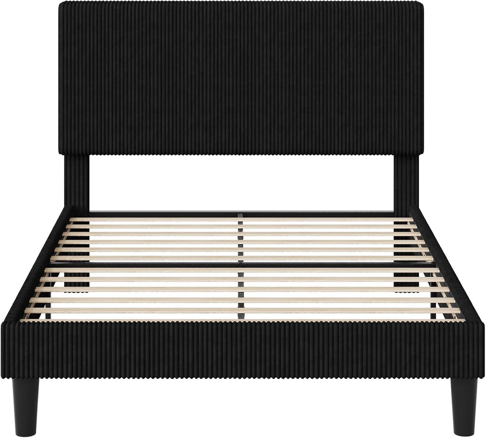 Allewie Full Bed Frame, Corduroy Tufted Headboard, Black