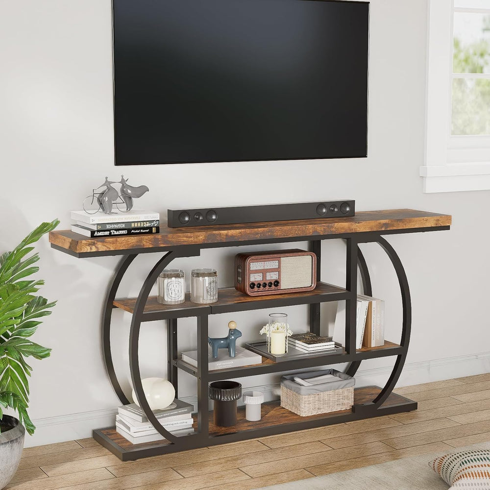 63" Narrow Console Table with Storage, 4-Tier Sofa Table Behind Couch, I...