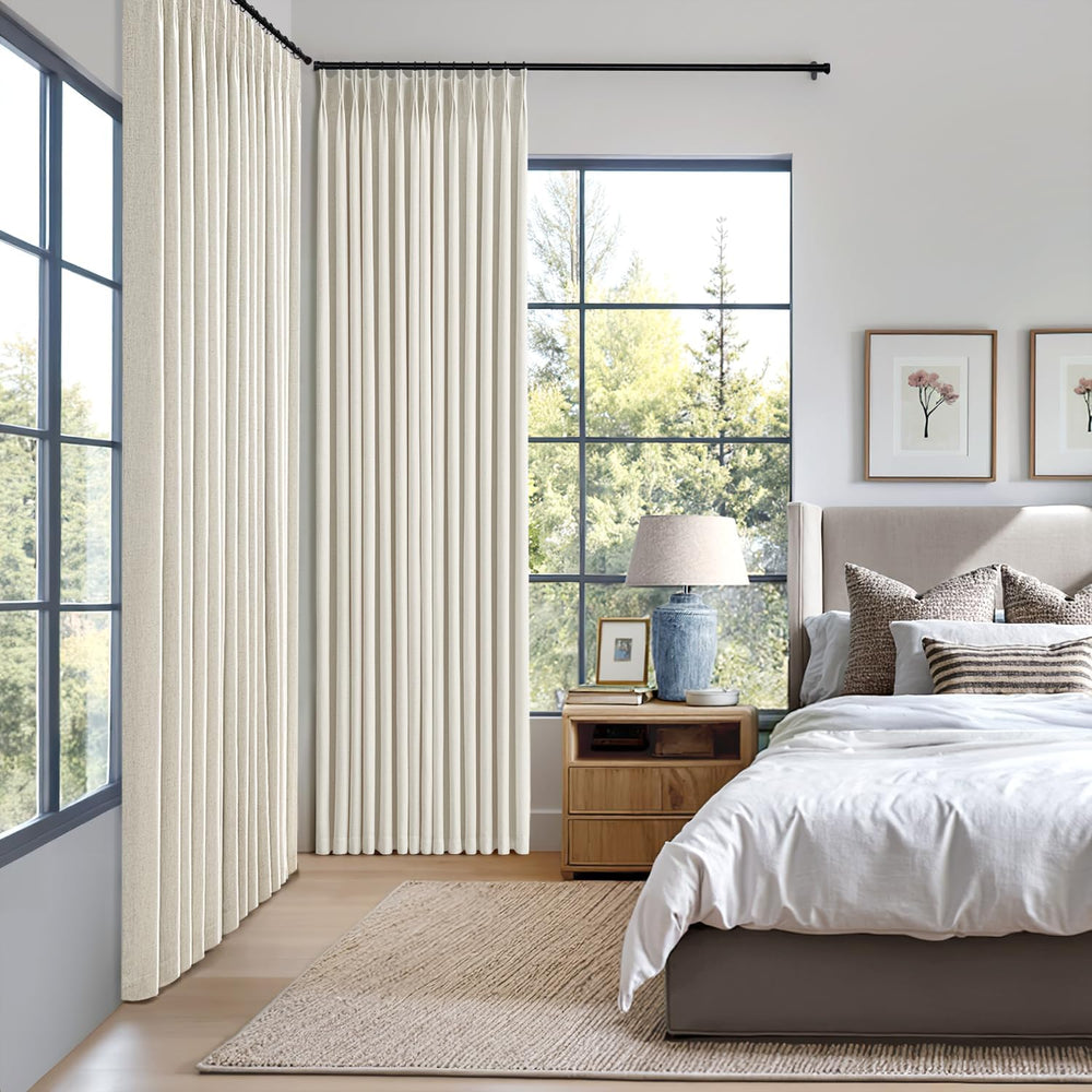 MIULEE Natural Pinch Pleated 100% Blackout Linen Curtains 40x105 Inches