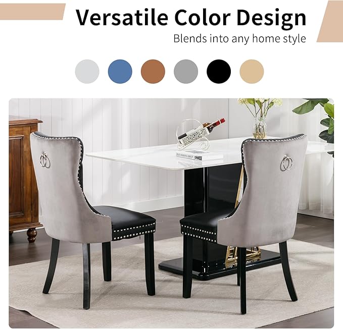 Modern Dining Chairs Set of 6, Tufted Upholstered Dining Chair with Solid Woo...