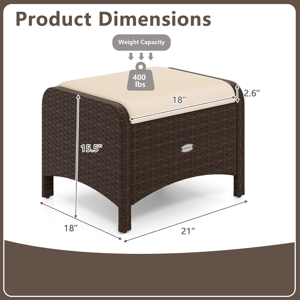 RELAX4LIFE Wicker Outdoor Ottomans for Patio - Set of 2 Rattan Footstools w/R...