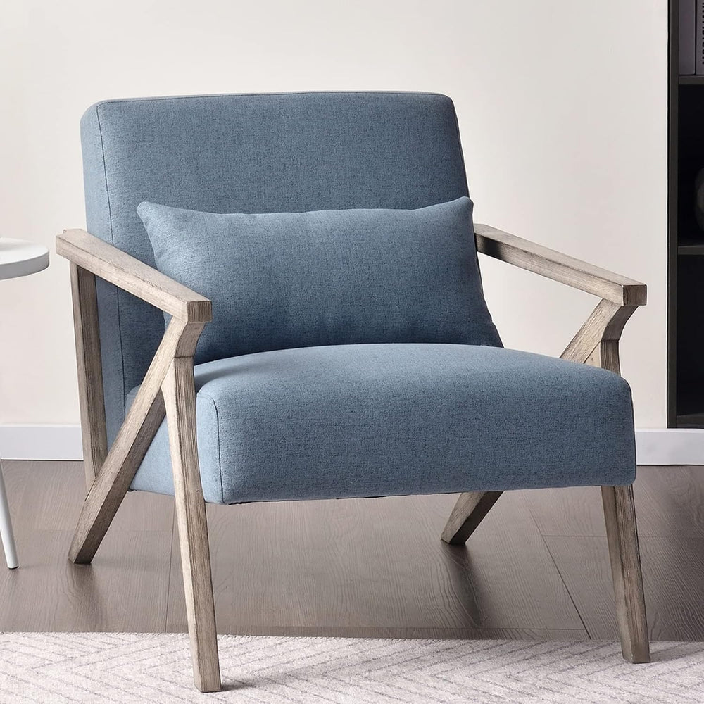 INZOY Mid Century Modern Chair with Wood Frame, Upholstered Armchair with Wai...