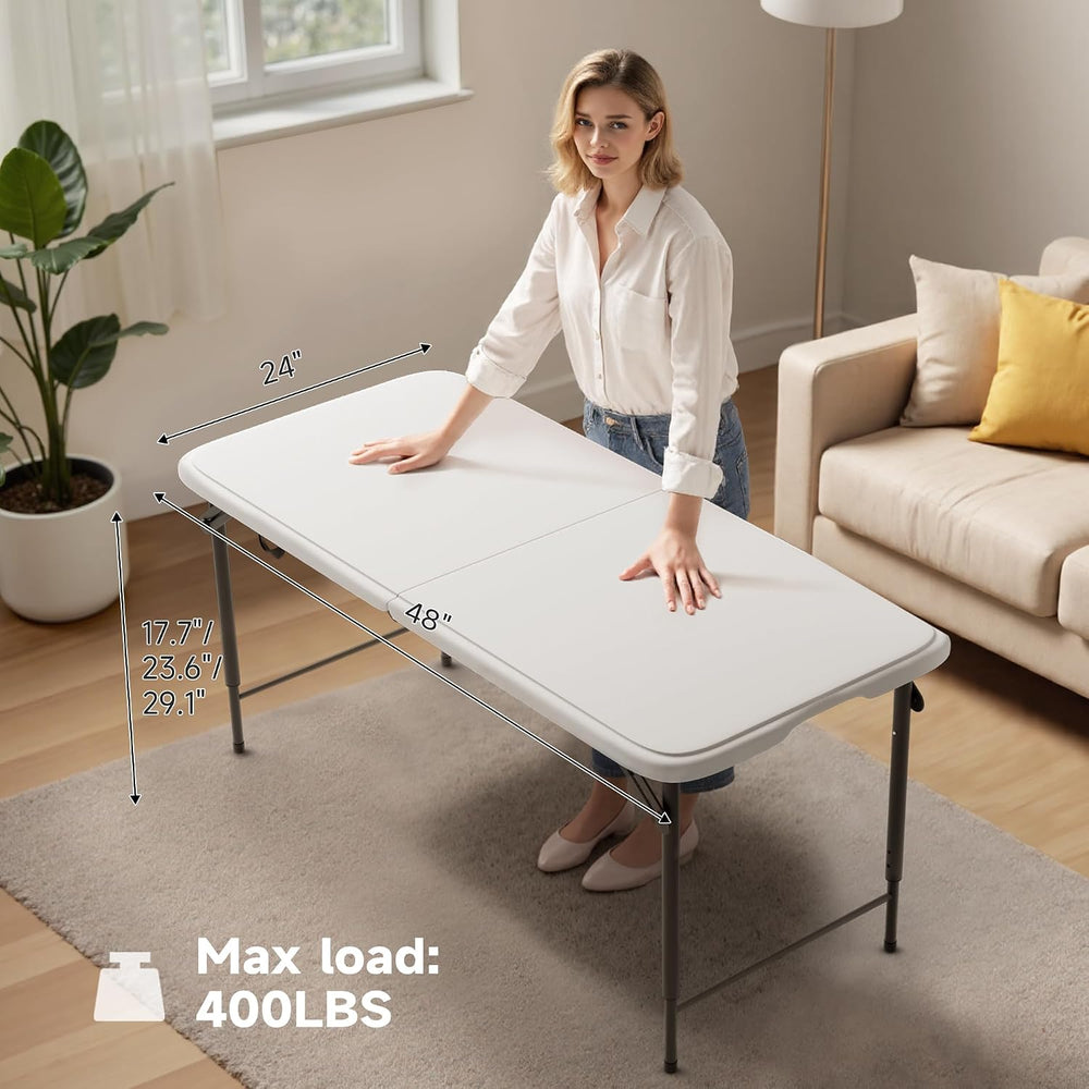 Folding Table 4 Foot - 3-Position Adjustable Height, Heavy Duty 400 lbs Capac...