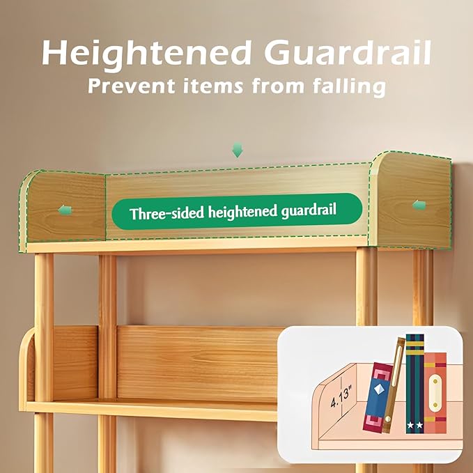3-Tier Wooden Open Bookcase - Modern Display Bookshelf with Top Edge and Soli...